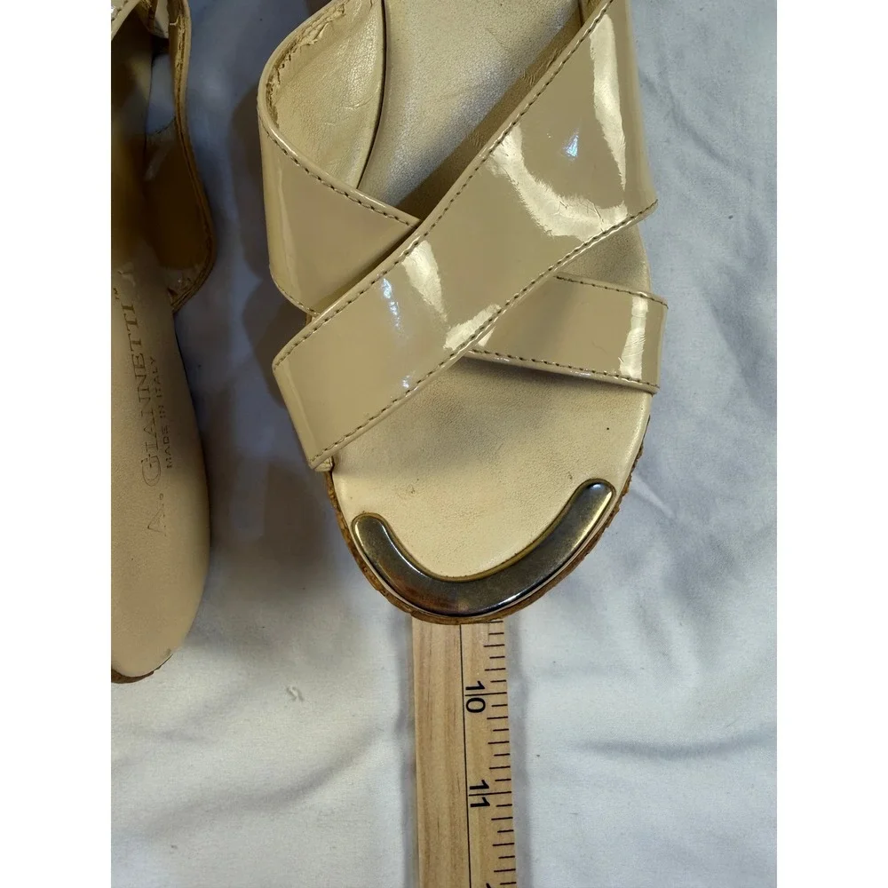 A Giannetti Wedge Sandals Patent Leather Cork Heel Made in Italy Women's Size 8‎